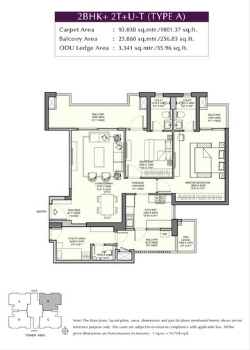Floor Plan in 2.5 BHK Apartment at Emaar Urban Ascent, Sector 112 – for Sale