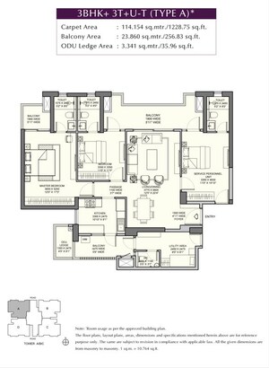 Floor Plan in 3 BHK Apartment at Emaar Urban Ascent, Sector 112 – for Sale