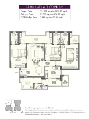 Floor Plan in 3.5 BHK Apartment at Emaar Urban Ascent, Sector 112 – for Sale