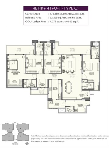 Floor Plan in 4 BHK Apartment at Emaar Urban Ascent, Sector 112 – for Sale