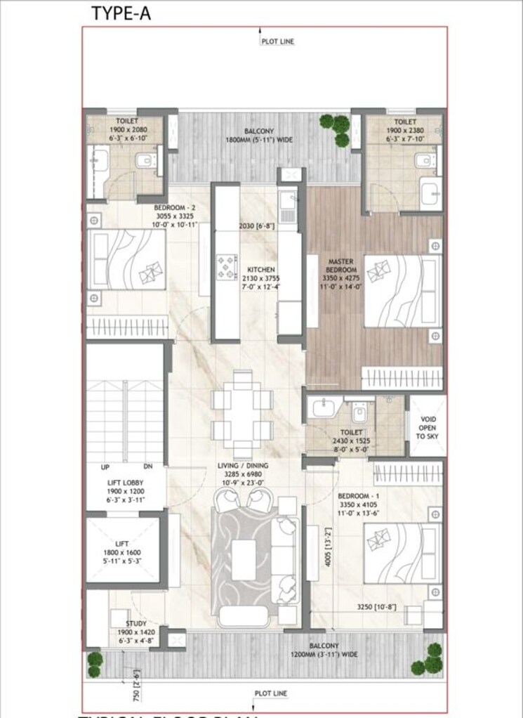 Floor Plan, signature-global-daxin-vistas 3 Bedroom 1550 Sq.Ft. Builder Floor In Bhondsi Gurgaon 9911714