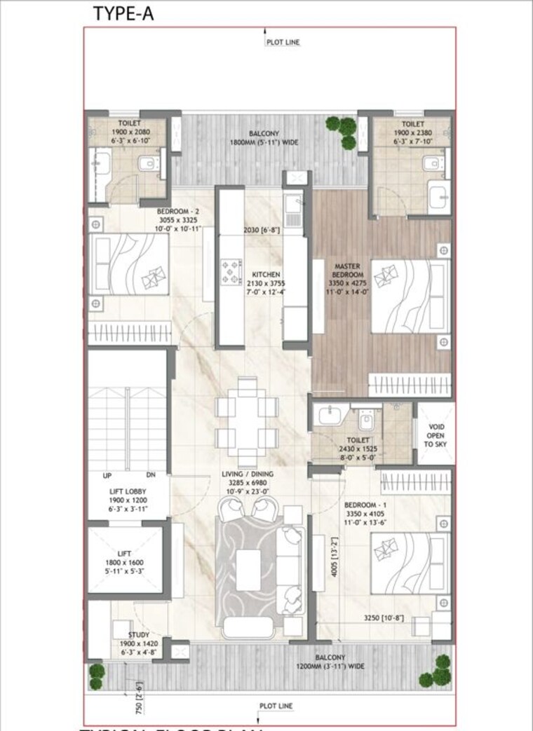 Floor Plan, signature-global-daxin-vistas 3 Bedroom 1550 Sq.Ft. Builder Floor In Bhondsi Gurgaon 9911714