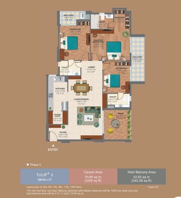 Floor Plan in 3 BHK Apartment at Ashiana Amarah, Sector 93 – for Sale
