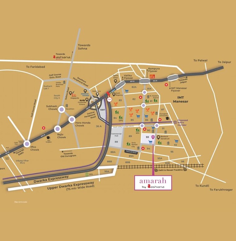 Map Location, ashiana-amarah 3 Bedroom 1000 Sq.Ft. Apartment In Sector 93 Gurgaon 9911976