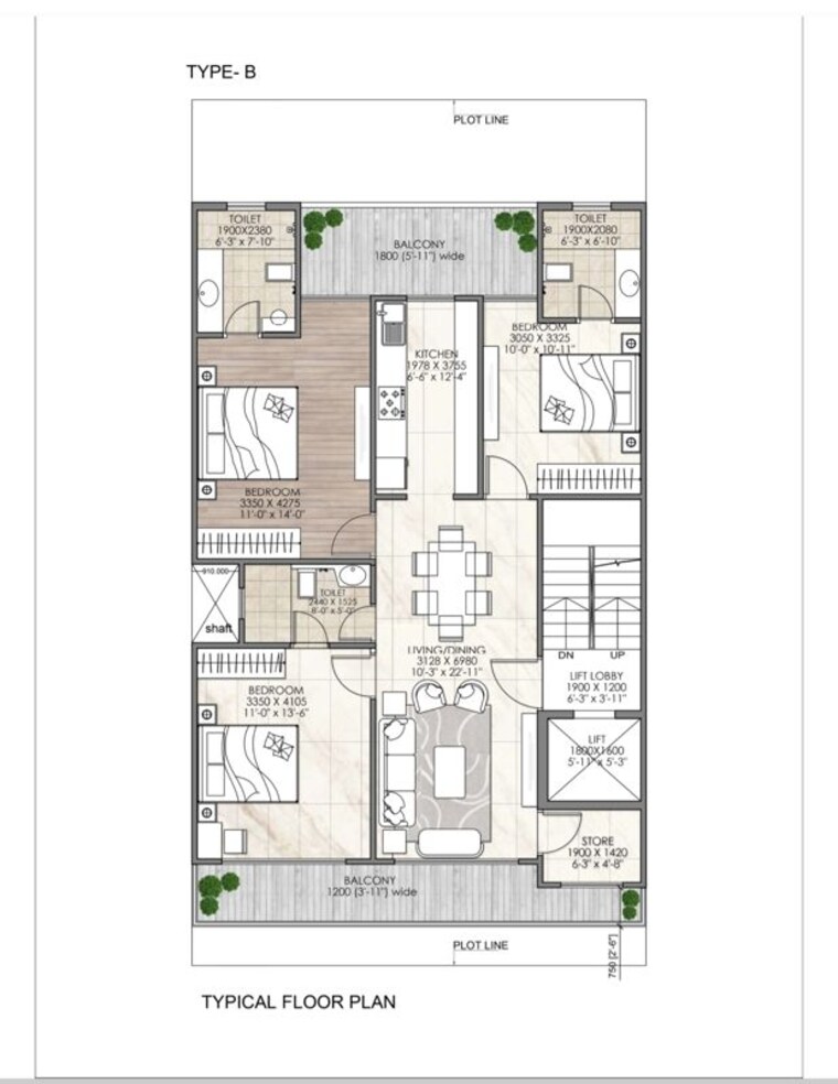 Floor Plan, signature-global-daxin-vistas 3 Bedroom 1525 Sq.Ft. Builder Floor In Bhondsi Gurgaon 9912008