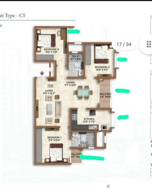 Floor Plan in 3 BHK Apartment at Prestige Finsbury Park Hyde, Bagaluru – for Sale