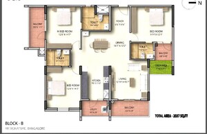 Floor Plan in 3 BHK Apartment at Thanisandra Main Road – for Sale
