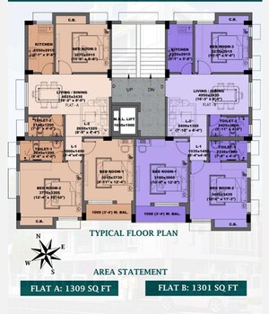 Floor Plan in 3 BHK Apartment at Hiland Park – for Sale