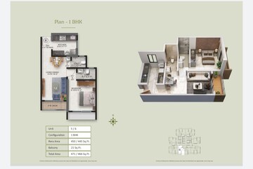 Floor Plan in 1 BHK Apartment at Ace Parkside, Kasarvadavali – for Sale
