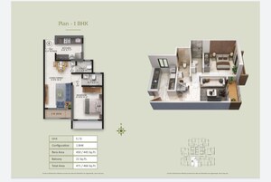 Floor Plan in 1 BHK Apartment at Ace Parkside, Kasarvadavali – for Sale
