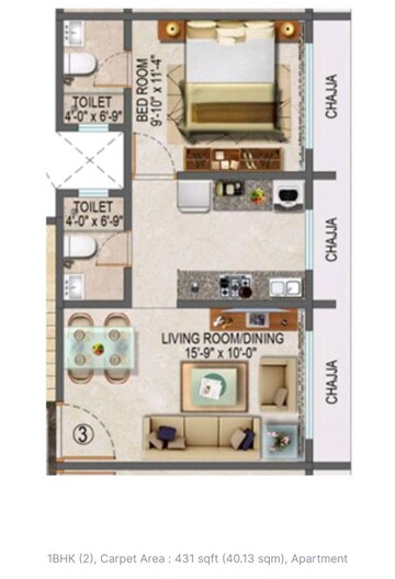 Floor Plan in 1 BHK Apartment at Gowda Palash, Malad West – for Sale