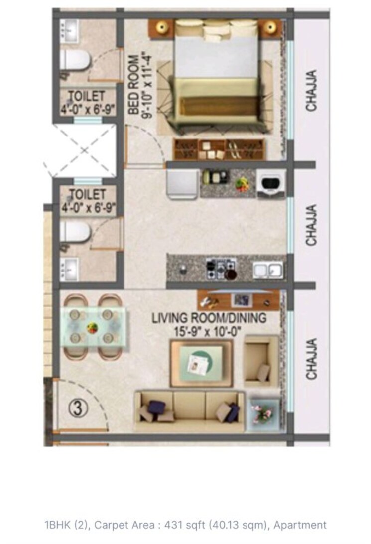 Floor Plan, gowda-palash 1 Bedroom 720 Sq.Ft. Apartment In Malad West Mumbai 9921453