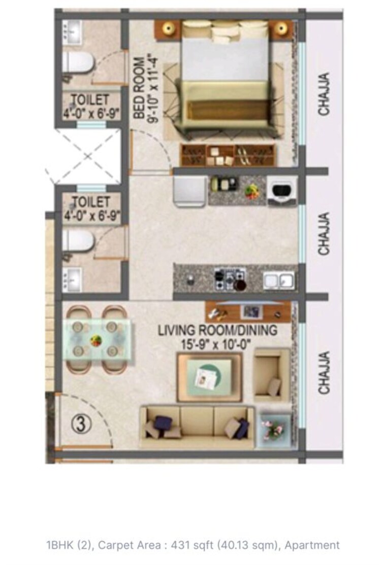 Floor Plan, gowda-palash 1 Bedroom 720 Sq.Ft. Apartment In Malad West Mumbai 9921453