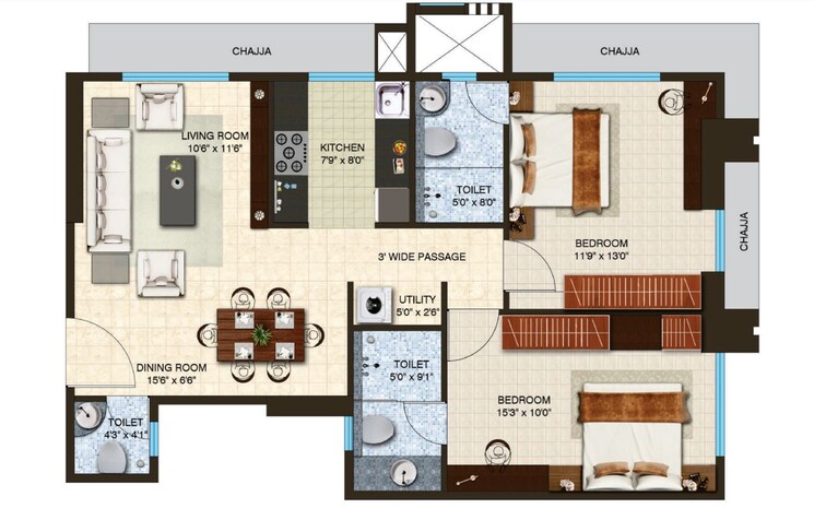 Floor Plan, spenta-medius 3 Bedroom 1140 Sq.Ft. Apartment In Matunga West Mumbai 9923112