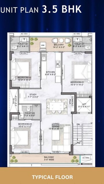 Floor Plan in 3.5 BHK Builder Floor at M3M Antalya Hills, Sector 79 – for Sale