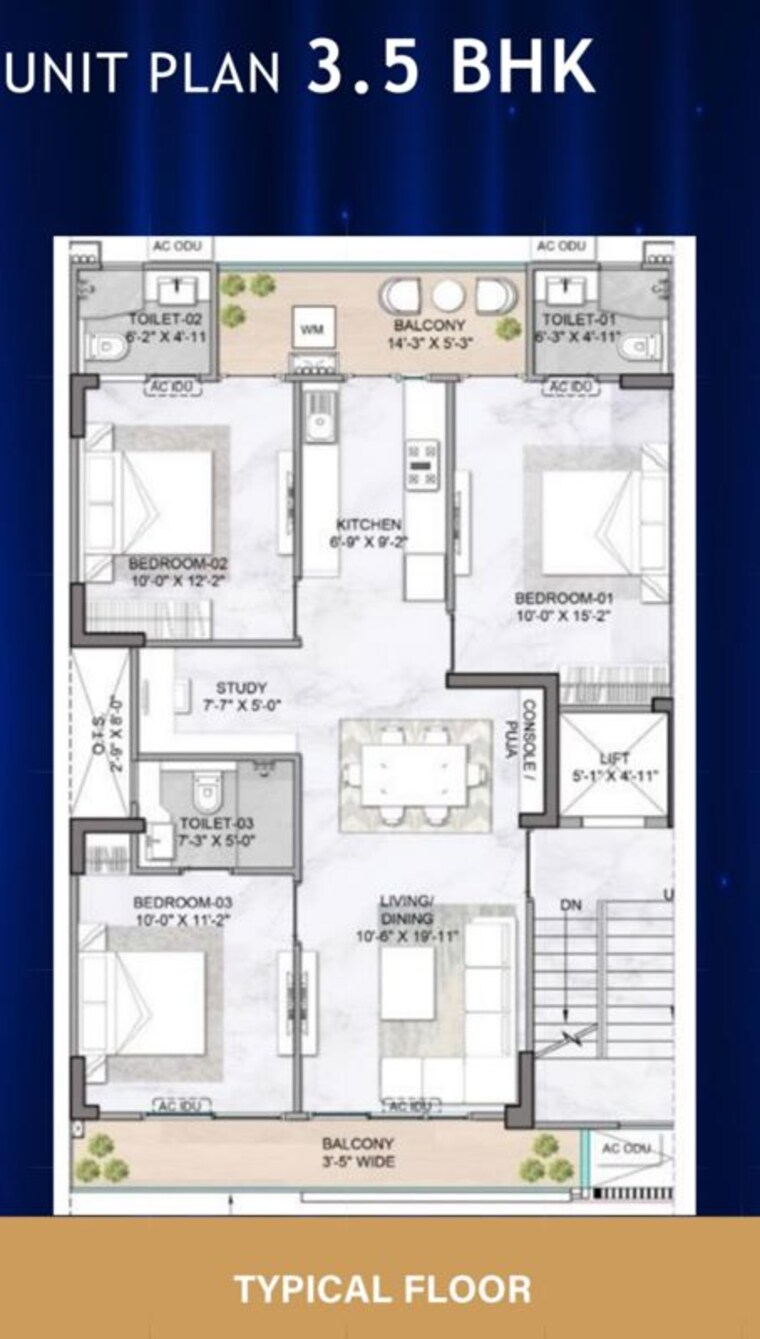 Floor Plan, m3m-antalya-hills 3.5 Bedroom 1547 Sq.Ft. Builder Floor In Sector 79 Gurgaon 9923307