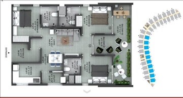Floor Plan in 3 BHK Apartment at INCOR Live By Lake, Peeranchuruvu – for Sale