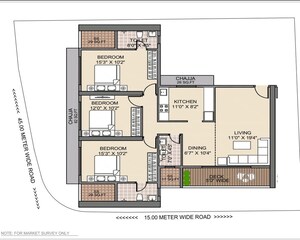 Floor Plan in 3 BHK Apartment at Satyam Surya Manhattan, Kharghar – for Sale