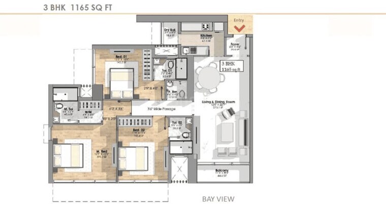 Floor Plan, sugee-marina-bay 3 Bedroom 1817 Sq.Ft. Apartment In Worli Mumbai 9902281