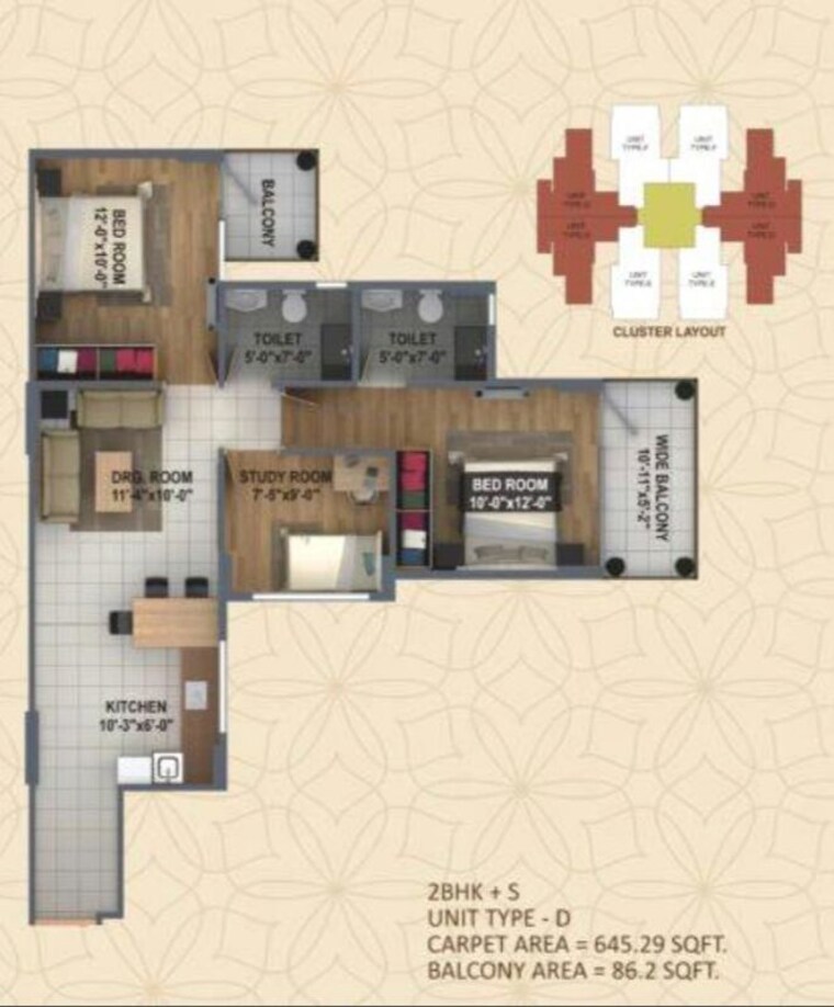 Floor Plan, rof-ananda 2.5 Bedroom 743 Sq.Ft. Apartment In Sector 95 Gurgaon 9931298