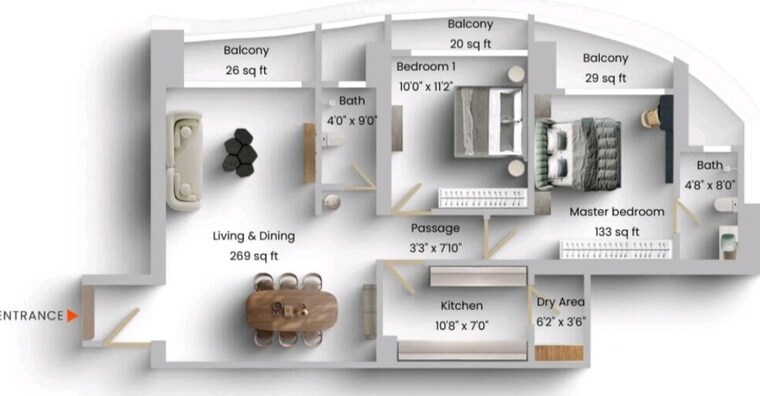 Floor Plan, sunteck-city-avenue-1 2 Bedroom 866 Sq.Ft. Apartment In Goregaon West Mumbai 9931480