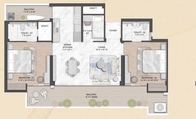 Floor Plan, smart-world-natures-court 2 Bedroom 1339 Sq.Ft. Apartment In Manesar Sector 9 Gurgaon 9931723