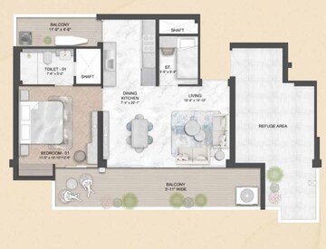 Floor Plan in 1.5 BHK Apartment at Smart World Natures Court, Manesar Sector 9 – for Sale