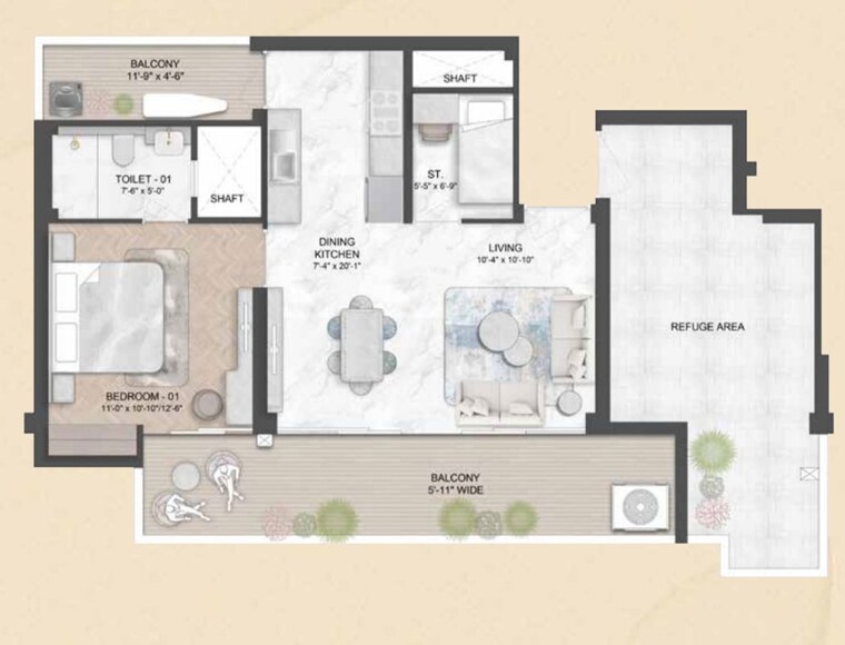 Floor Plan, smart-world-natures-court 1.5 Bedroom 1004 Sq.Ft. Apartment In Manesar Sector 9 Gurgaon 9932102