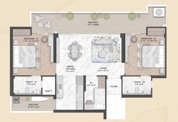 Floor Plan in 2.5 BHK Apartment at Smart World Natures Court, Manesar Sector 9 – for Sale