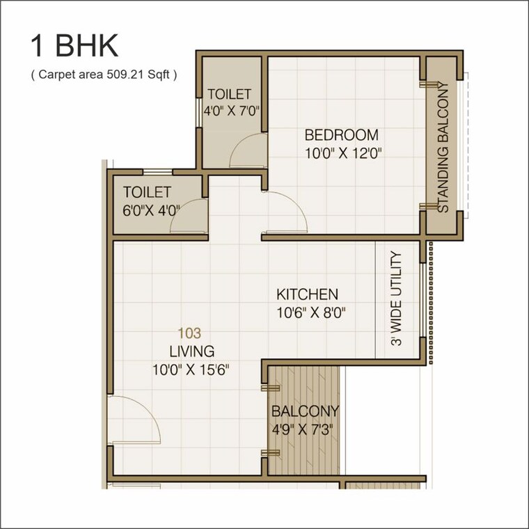 Floor Plan, mayuri-adhinathpuram 1 Bedroom 665 Sq.Ft. Apartment In Undri Pune 9938067