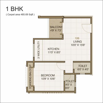 Floor Plan in 1 BHK Apartment at Mayuri Adhinathpuram, Undri – for Sale