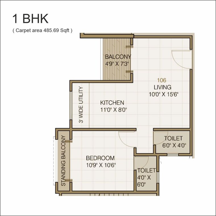 Floor Plan, mayuri-adhinathpuram 1 Bedroom 665 Sq.Ft. Apartment In Undri Pune 9938067