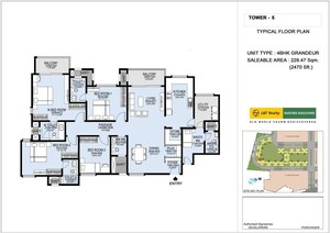 Floor Plan in 3 BHK Apartment at Bhartiya Nikoo Homes, Thanisandra Main Road – for Sale