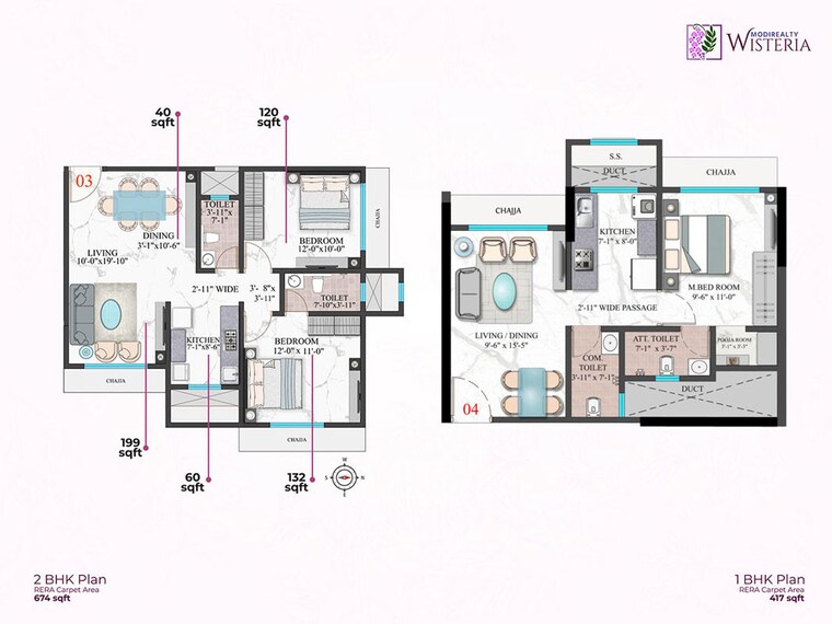 Floor Plan, modirealty-wisteria 3 Bedroom 1249 Sq.Ft. Apartment In Kandivali West Mumbai 9878890