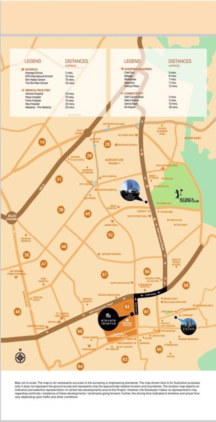 Map Location, conscient-hines-elevate-reserve 3 Bedroom 2750 Sq.Ft. Apartment In Sector 62 Gurgaon 9939330