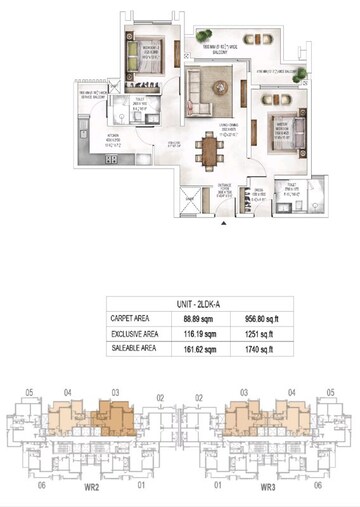 Floor Plan in 2 BHK Apartment at Krisumi Waterfall Residences, Sector 36a – for Sale