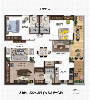 Floor Plan in 3 BHK Apartment at Elegant Nivasa, Kollur – for Sale
