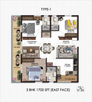 Floor Plan in 3 BHK Apartment at Elegant Nivasa, Kollur – for Sale