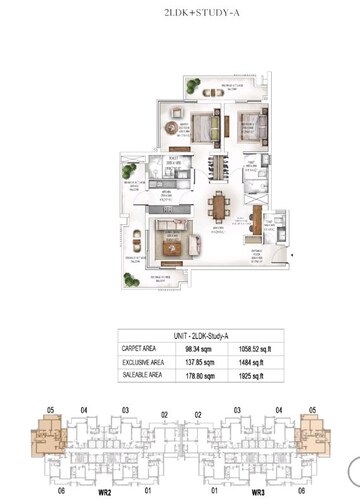 Floor Plan in 2.5 BHK Apartment at Krisumi Waterside Residences, Sector 36a – for Sale