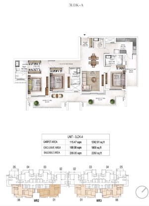 Floor Plan in 3 BHK Apartment at Krisumi Waterside Residences, Sector 36a – for Sale