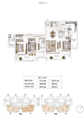 Floor Plan in 3 BHK Apartment at Krisumi Waterside Residences, Sector 36a – for Sale