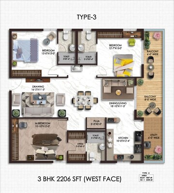 Floor Plan in 3 BHK Apartment at Elegant Nivasa, Kollur – for Sale