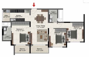 Floor Plan in 3 BHK Apartment at Whitefield – for Sale
