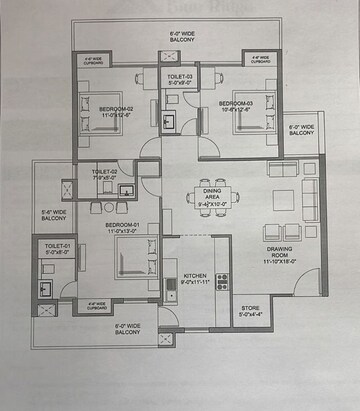 Floor Plan in 3 BHK Apartment at Motia Blue Ridge, Dhakoli – for Sale