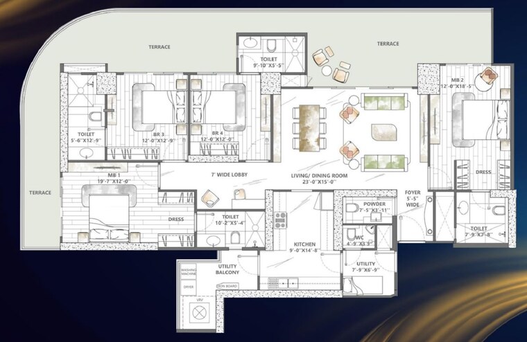 Floor Plan, smart-world-sky-arc 3 Bedroom 2355 Sq.Ft. Apartment In Sector 69 Gurgaon 9947570