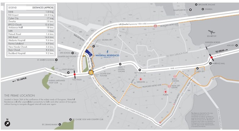 Map Location, krisumi-waterfall-residences 2 Bedroom 1450 Sq.Ft. Apartment In Sector 36a Gurgaon 9947540
