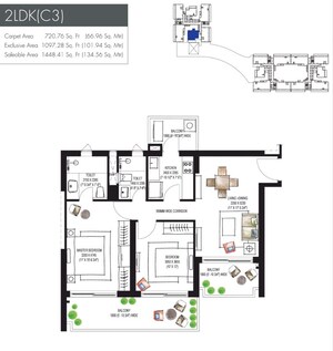 Floor Plan in 2 BHK Apartment at Krisumi Waterfall Residences, Sector 36a – for Sale