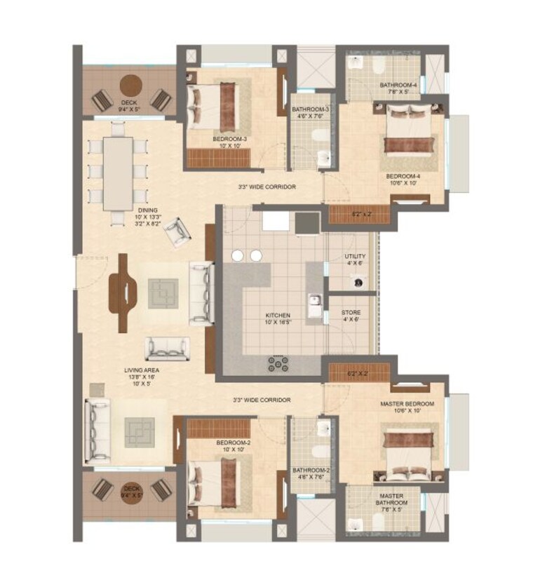 Floor Plan, lodha-vista 3 Bedroom 1360 Sq.Ft. Apartment In Lower Parel Mumbai 9948117