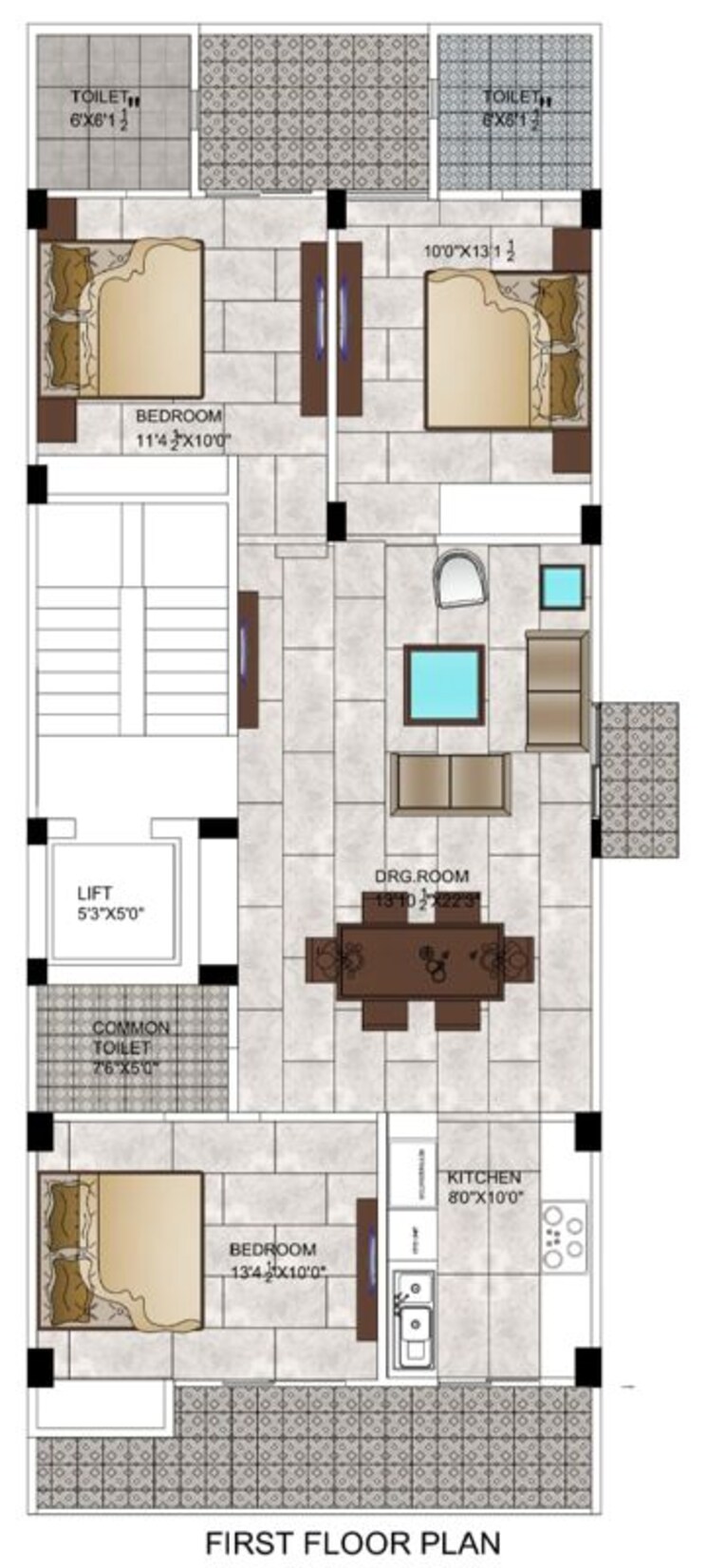 Floor Plan, bptp-district-3 3 Bedroom 1242 Sq.Ft. Builder Floor In Sector 85 Faridabad 9951616