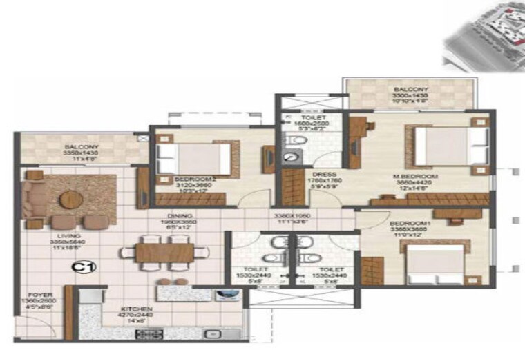 Floor Plan, brigade-buena-vista 3 Bedroom 1672 Sq.Ft. Apartment In Budigere Bangalore 9952111